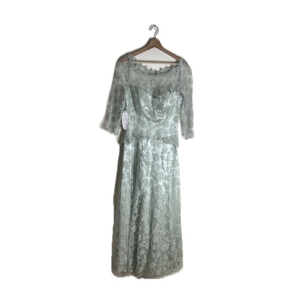 vtg Cassandra Stone Dress Womens 8 Sage Green Lace Gown Formal Evening Beaded - Picture 1 of 13